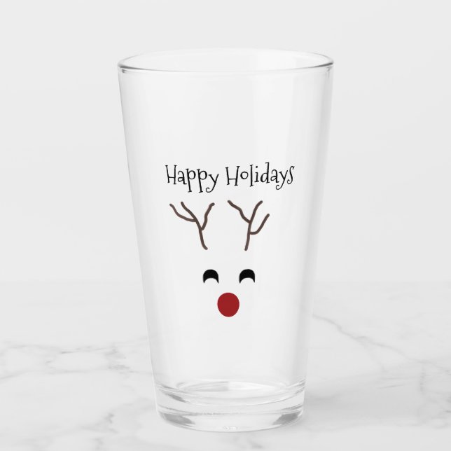 Verre Visage mignon de renne de Noël bonnes fêtes (Devant)
