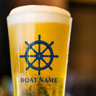 Verre Votre bateau ou votre nom Navires Roue Helm Navy B