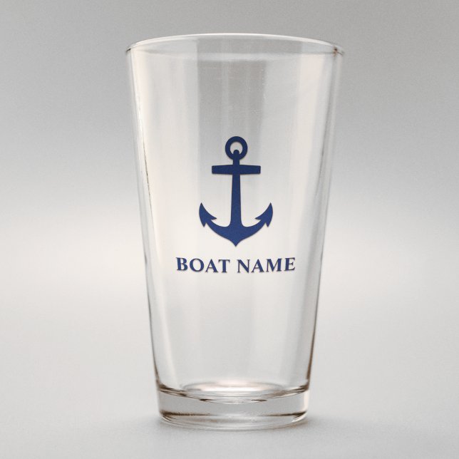 Verre Votre nom de bateau Ancre bleue (Créateur téléchargé)