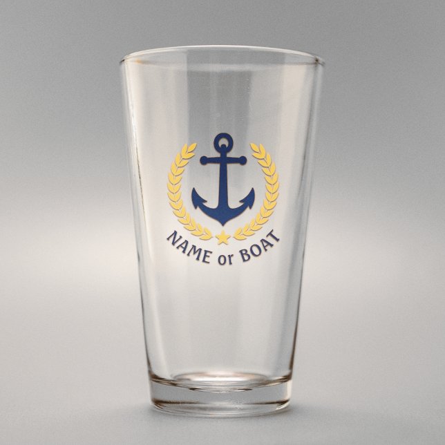 Verre Votre nom de bateau Ancre nautique Gold Laurel Sta (Créateur téléchargé)