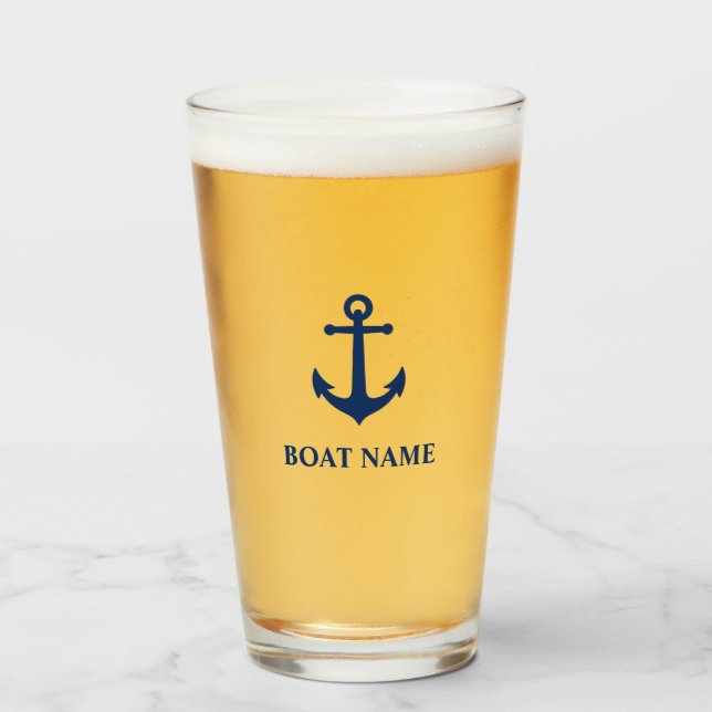 Verre Votre nom de bateau Blue Classic Ball Ancre (Devant (rempli))