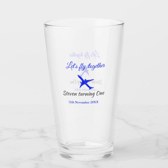 Verre Voyons ensemble l'avion de premier anniversaire bl (Devant)