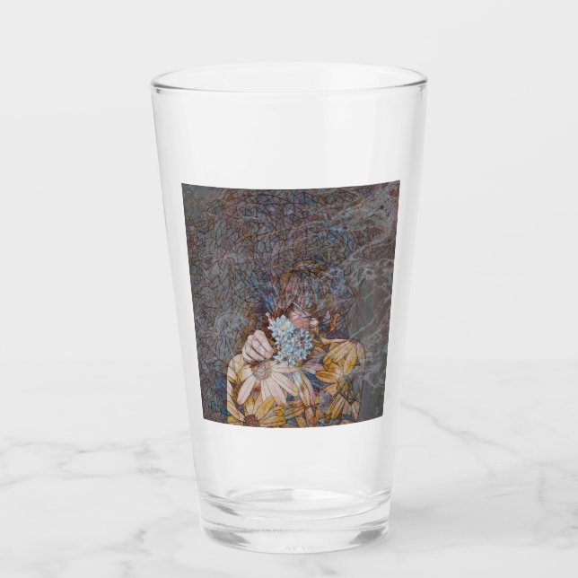 Verre Vue arrière d'une dame tenant une fleur (Devant)