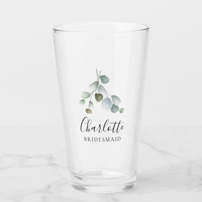 Verre Waercolor Eucalyptus Script Mariage Bridesmaid (Devant)