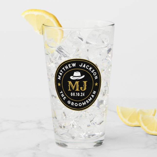 Verre Western Cowboy Logo Vintage Groomsmen personnalisé (Devant glace)