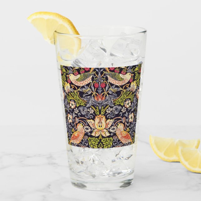 Verre William Morris Strawberry Thief Floral Art nouveau (Devant glace)