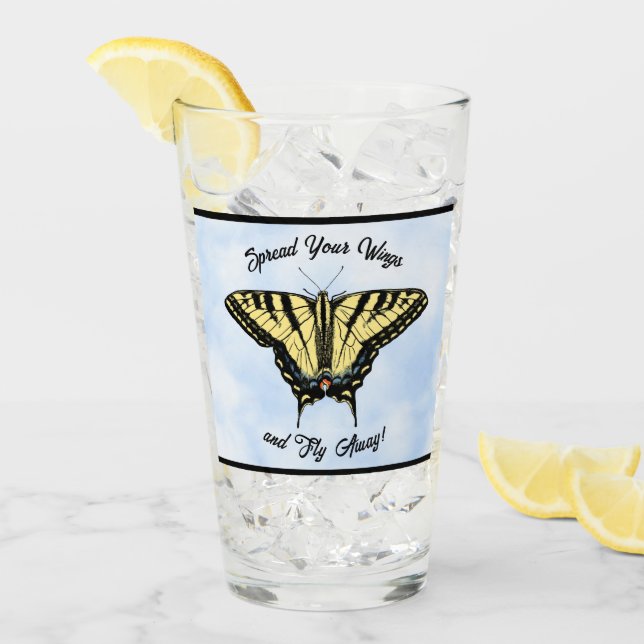 Verre Yellow Swallowtail Butterfly Blue Sky Personalized (Devant glace)