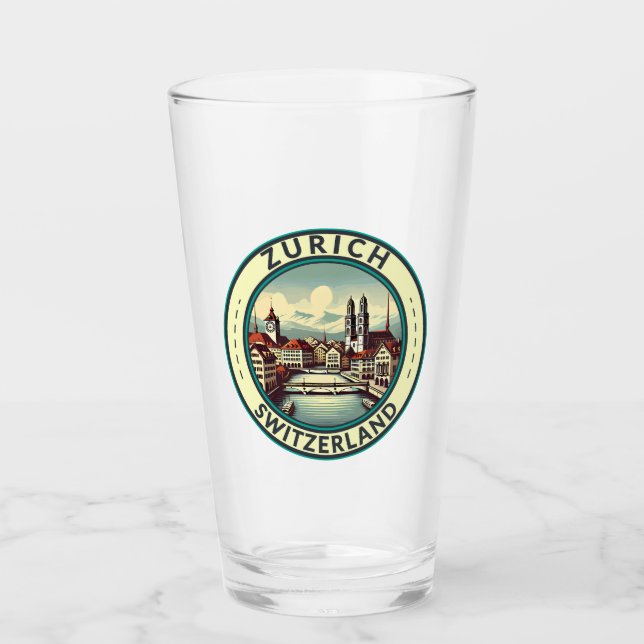 Verre Zurich Suisse Illustration Insigne d'art de voyage (Devant)