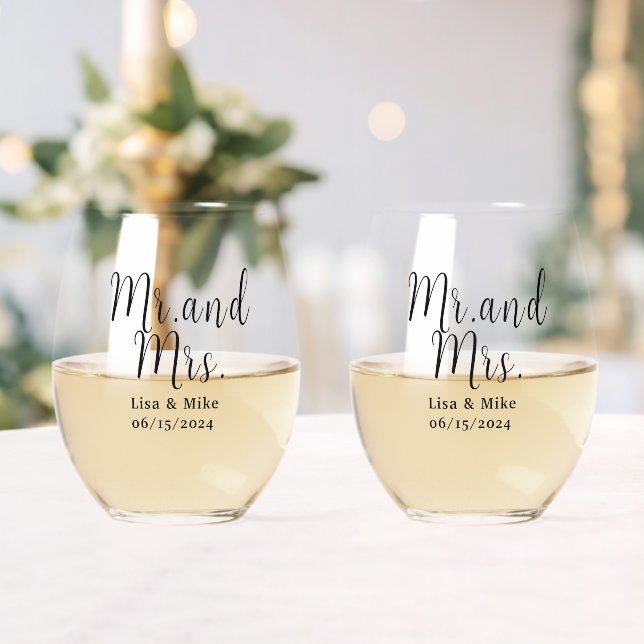 Verres à vin de mariage M. et Mme (Insitu (Mariage))
