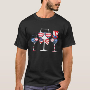 Verres à vin patriotiques T-shirt Drapeau USA 4 ju