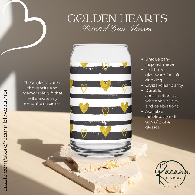 Verres en boîte imprimés "Gold Hearts Valentine's  (Créateur téléchargé)