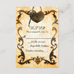 Verrouillage du coeur et clé Vintage carte RSVP