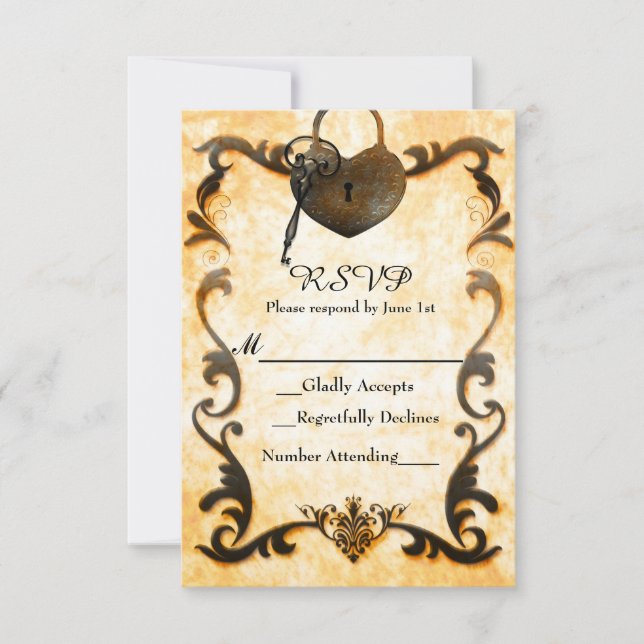 Verrouillage du coeur et clé Vintage carte RSVP (Devant)