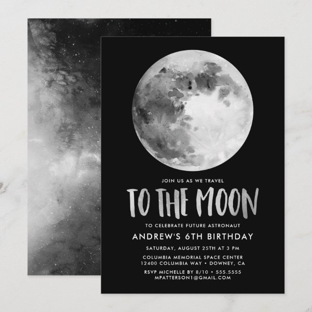 Vers la lune | Invitation de fête d'anniversaire (Devant / Derrière)