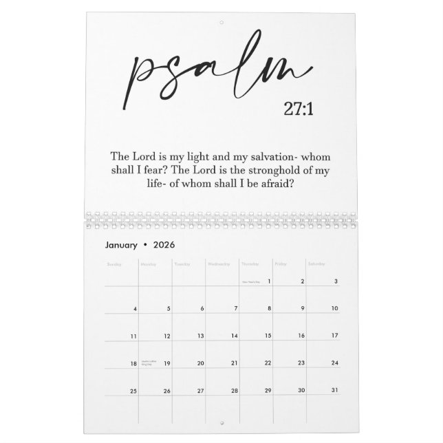 Verset Bible Deux Page Moyen Calendrier Blanc (Jan 2026)