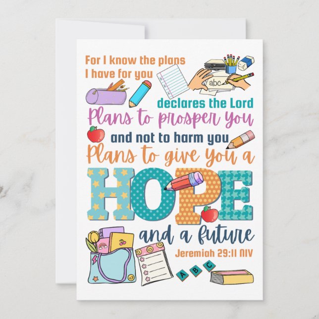 Verset de la bible pour enfants Jérémie 29:11  (Devant)