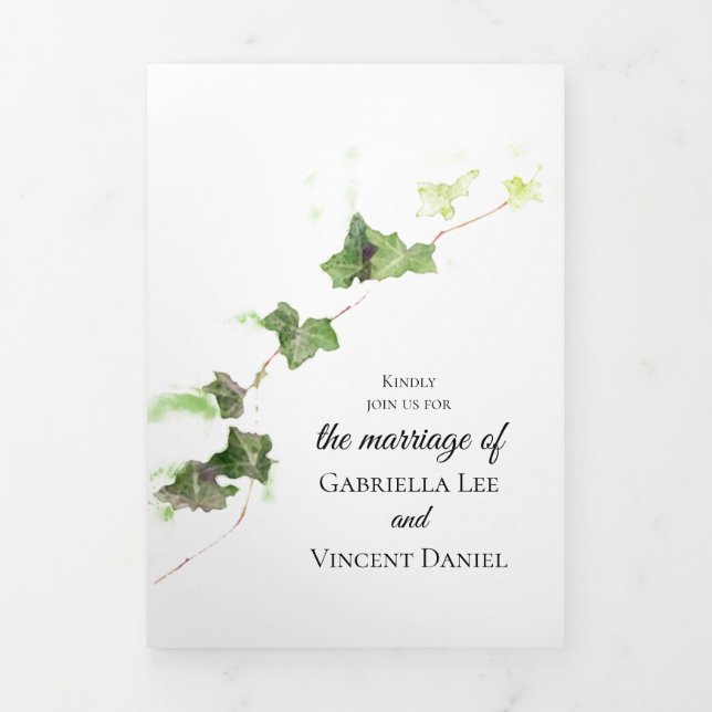 Vert anglais Ivy Vine Aquarelle Mariage Tri-Fold (Page de couverture)