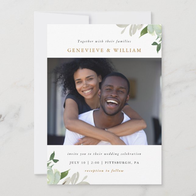 Vert aquarelle moderne avec Mariage photo (Devant)