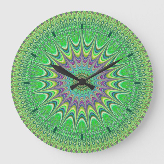Vert Art Abstrait Mandala Design Horloge murale (Recto)
