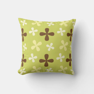 Vert avec Brown, Blanc, Fleurs de Crème Coussin