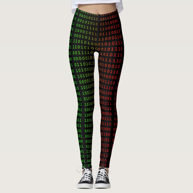 Vert binaire et rouge avec des espaces Leggings (Devant)