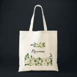 Vert Blanc Automne Floral Bridesmaid Sac fourre-to<br><div class="desc">Ce sac fourre-tout de femme de chambre d'automne blanc verdoyant est le cadeau mariage idéal pour présenter vos demoiselles d'honneur et votre femme d'honneur pour un mariage rustique. Le design est doté d'élégantes pivoines blanches aquarelles avec feuillage vert.</div>