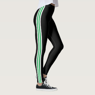 Vert Blanc Côté Bande Noire Leggings Vos Couleurs