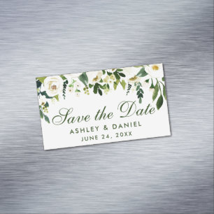 Vert Blanc Floral Économisez La Date Mini Magnet
