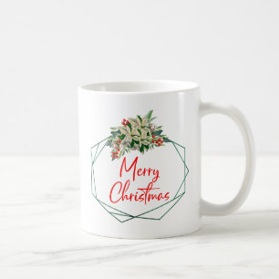 Vert blanc Floral Joyeux café de Noël Mug