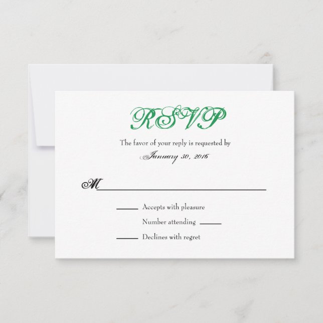 Vert Blanc Plaine Simple Mariage Cartes RSVP (Devant)