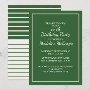 Vert blanc rayé Invitation de fête d'anniversaire
