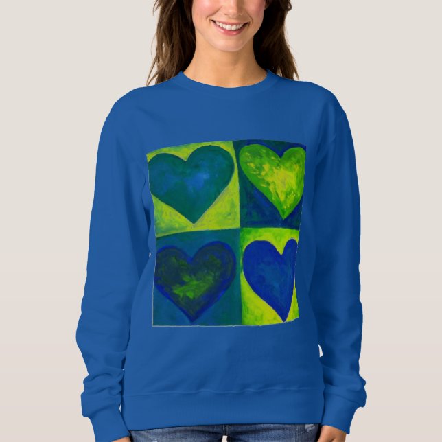 Vert bleu Aquarelle Coeur Coeurs Art Sweatshirt (Devant)