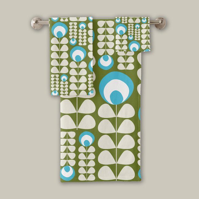 Vert, Bleu Clair, Crème Fleurs Motif Mid Mod (Créateur téléchargé)