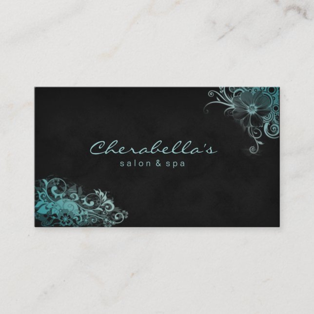 Vert bleu de salon de carte de visite floral à la (Devant)