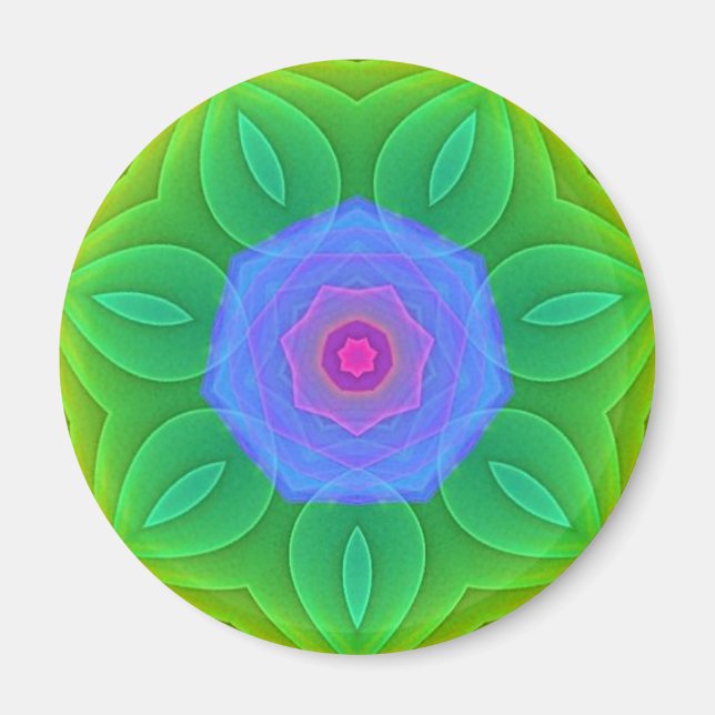 Vert bleu fractal Mandala Star Fridge Magnet (Devant)