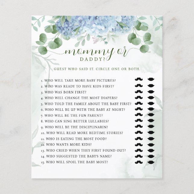 Vert Bleu hydrangea Baby shower maman ou papa (Devant)