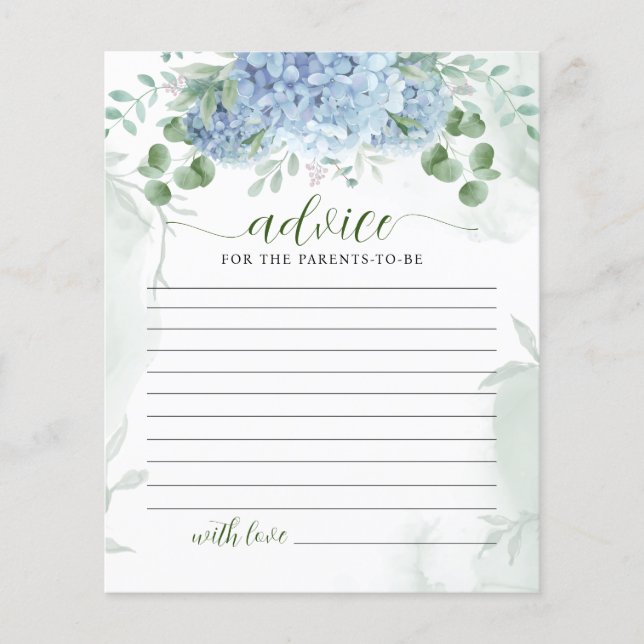 Vert Bleu hydrangée Conseil Parents Baby shower (Devant)
