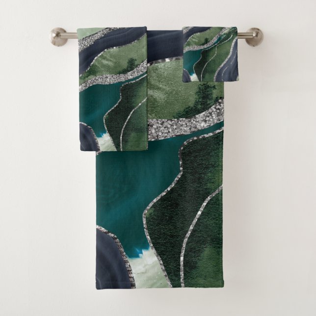 Vert bleu marbre Agate Parties scintillant argent  (En situation)