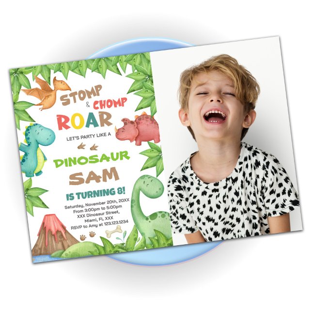 Vert Brown Dinosaure Anniversaire Invitations avec (Créateur téléchargé)