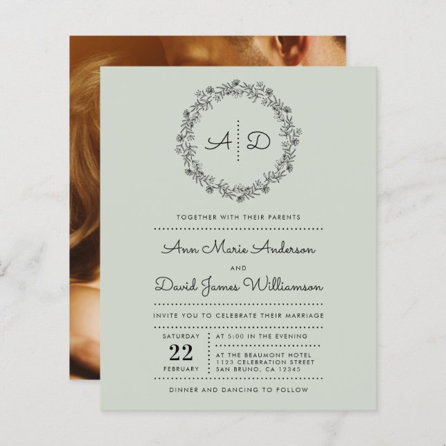 Vert | Budget Pays Floral Wreath Mariage photo (Devant / Derrière)