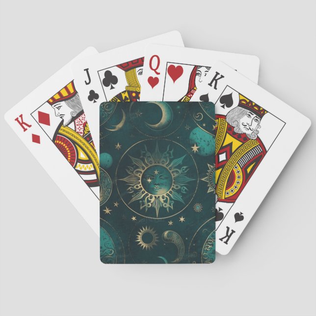 Vert céleste et or : Cartes de jeu élégantes (dos)