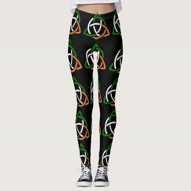 Vert celtique irlandais Legging noir orange blanc (Devant)