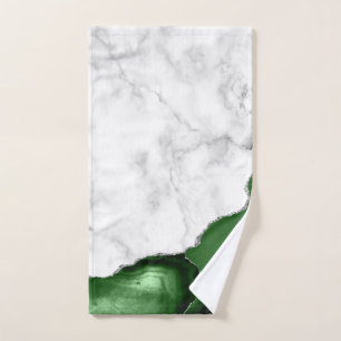 Vert Chasseur Agate Pailleté Argent Marbre Blanc