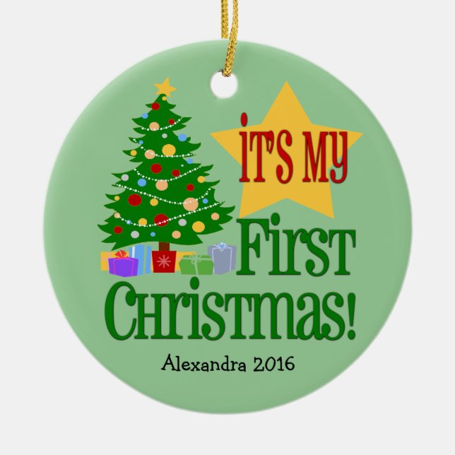 Vert clair avec arbre premier ornement de Noël pou (Devant)