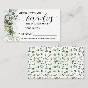 Vert Combien de bonbons Baby shower carte de jeu