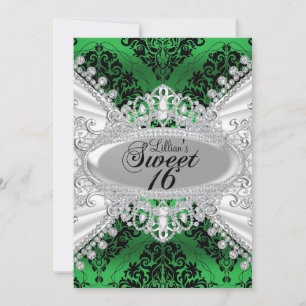 Vert Damas & Diamant Tiara Sweet 16 Invitation
