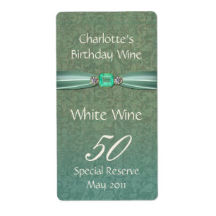 Vert Damask Anniversaire Vin Étiquettes