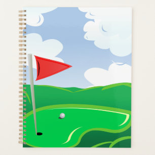Vert de golf avec drapeau rouge et balle