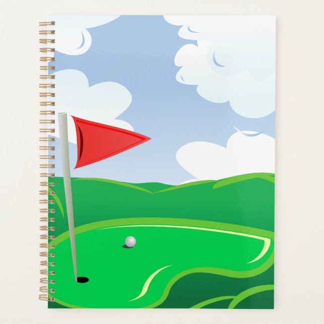 Vert de golf avec drapeau rouge et balle (Devant)