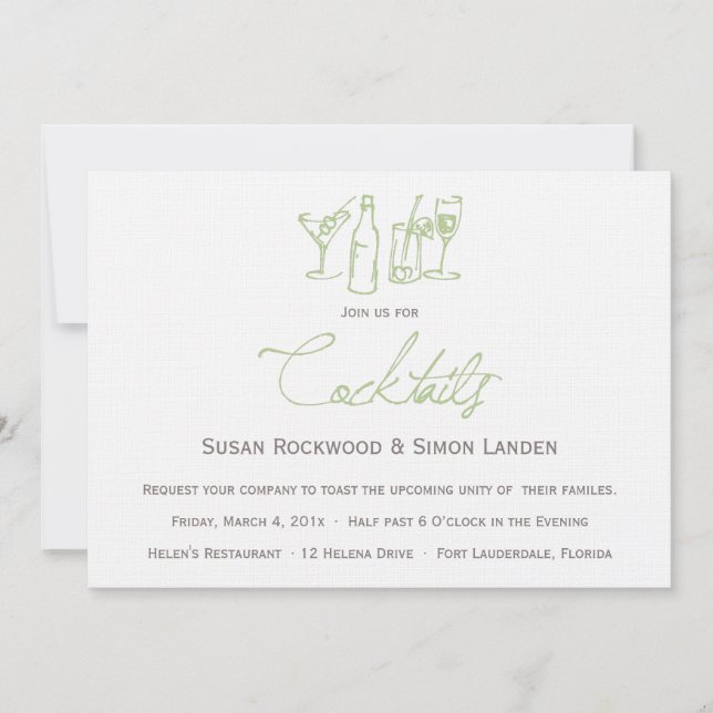 Vert des invitations | de cocktail de mariage (Devant)